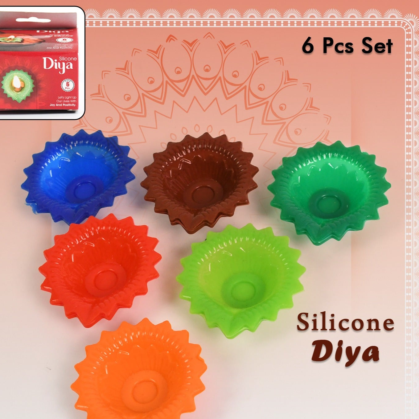 Silicone Diya For Diwali Attractive Design Colourful Diya Combo (6 Pcs Set) - Happy Price - Image 2