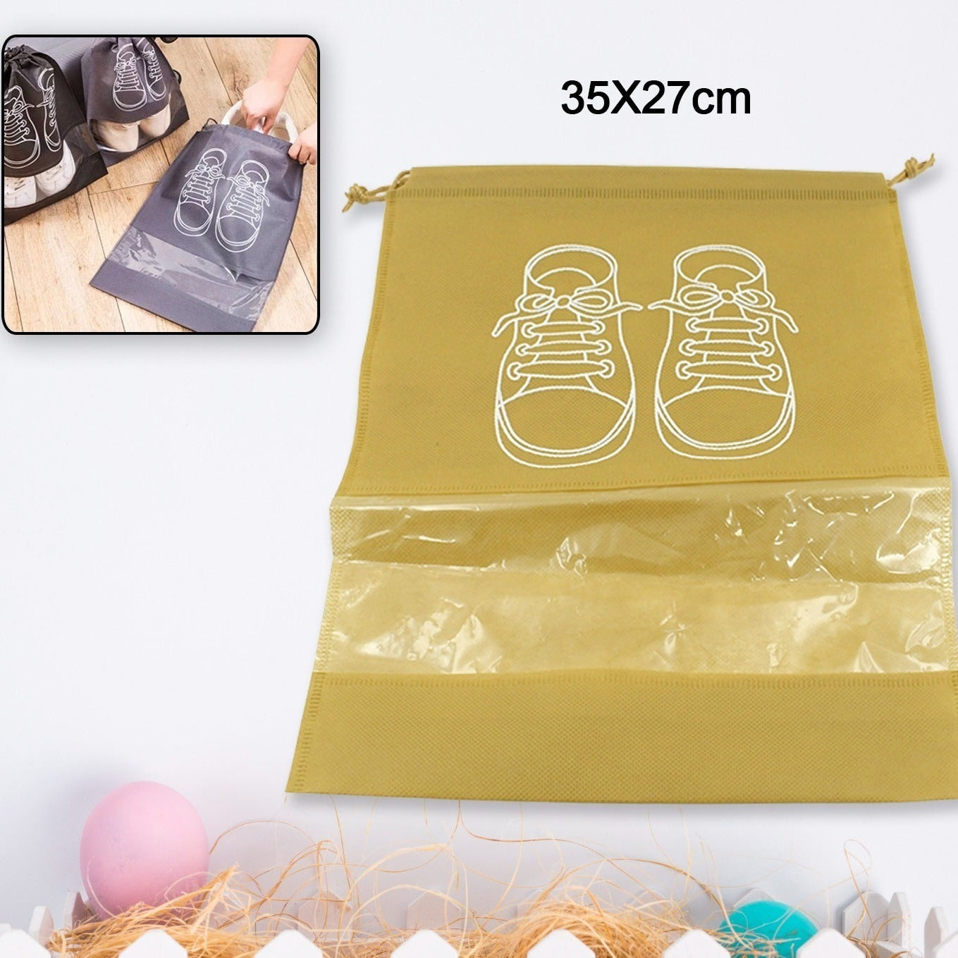 Beach Bag Shoes Storage Bag Closet Organizer Non-woven Travel Portable Bag Waterproof Pocket Clothing Classified Hanging Bag Shoe Bag Luggage Travel Portable Shoe Pouch Non Woven Transparent Window (1 Pc ) - Happy Price - Image 1