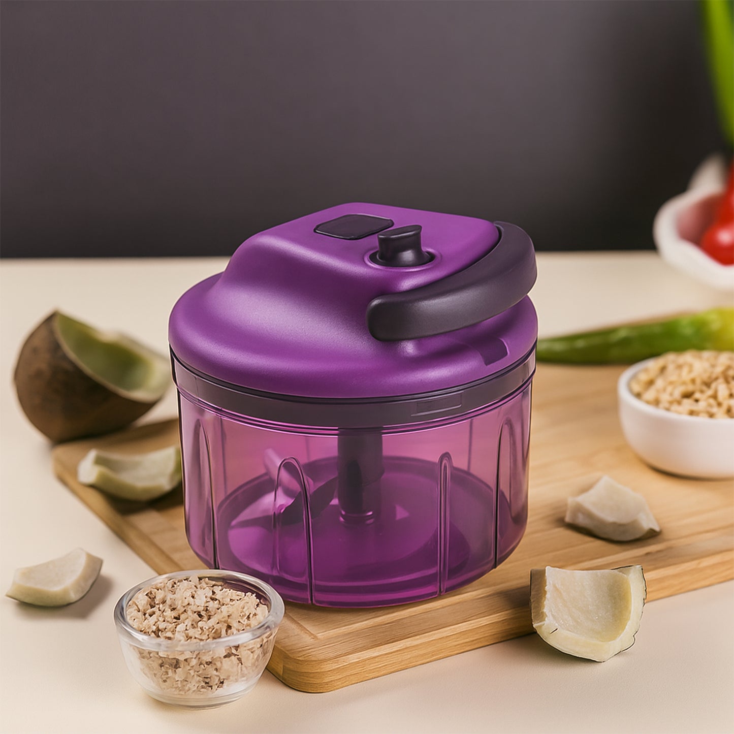 Manual Vegetable Chopper with 1000 ML Capacity & Stainless Steel Blades - Happy Price - Image 4
