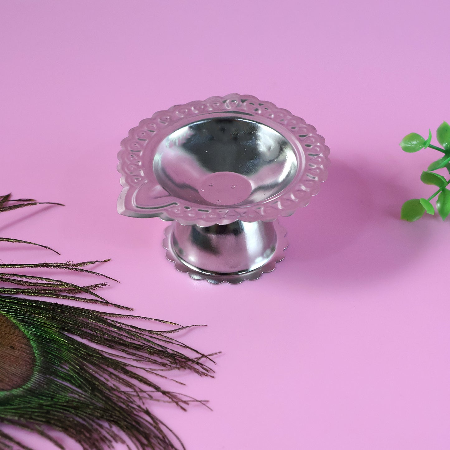 Stainless Steel Puja Diya Stand for Home Mandir - Traditional Oil Lamp (1 Pc) - Happy Price - Image 3