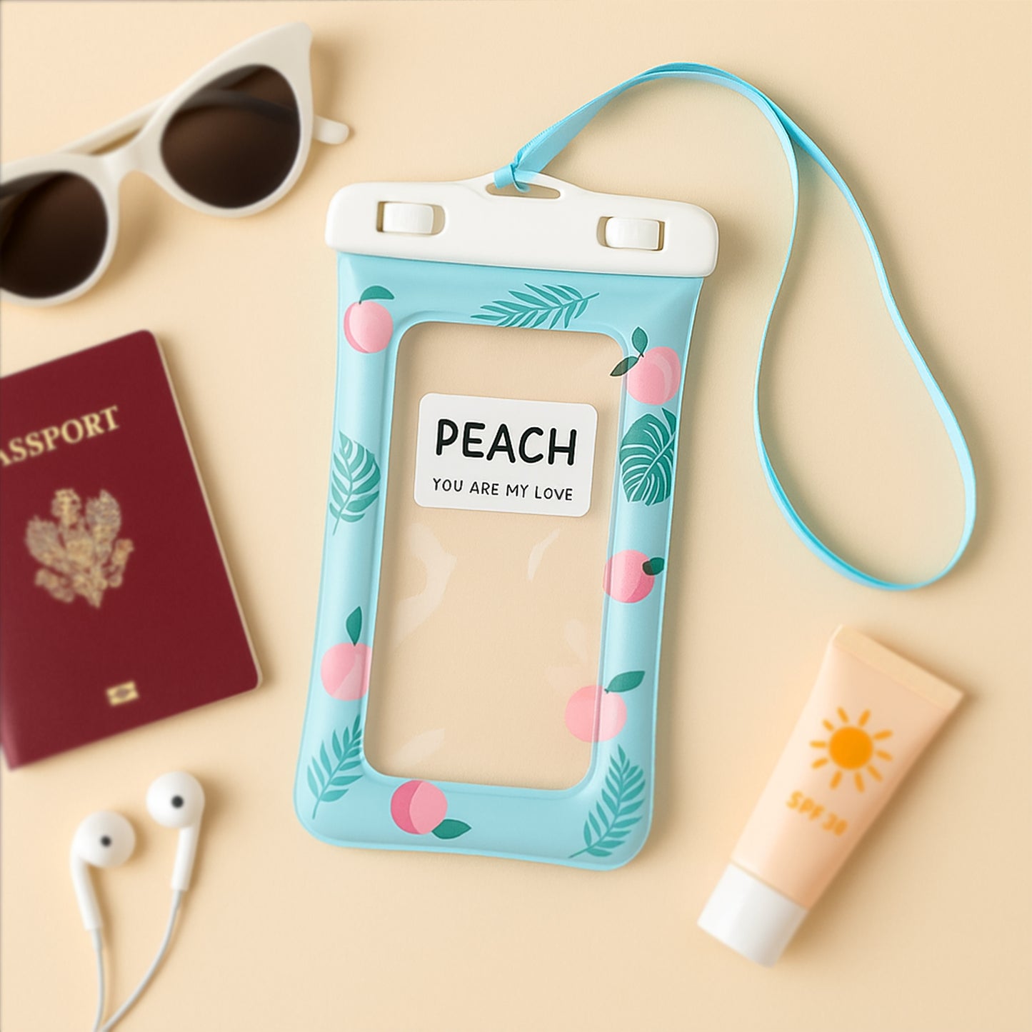 Waterproof Peach Transparent Mobile Pouch With Neck Strap (1 Pc) - Happy Price - Image 3