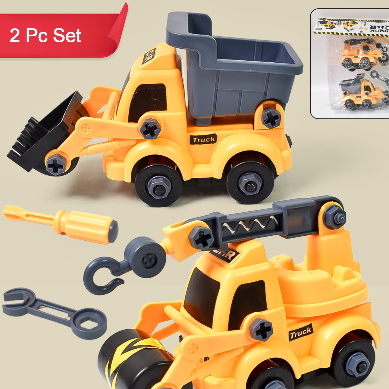 Engineering Vehicles Nut Assembly Vehicle Toy Diy Nut Assembly Vehicle Model Toy Highly Simulation Children Kids Car Model Toy Set (2 Pc Set) - Happy Price - Image 1