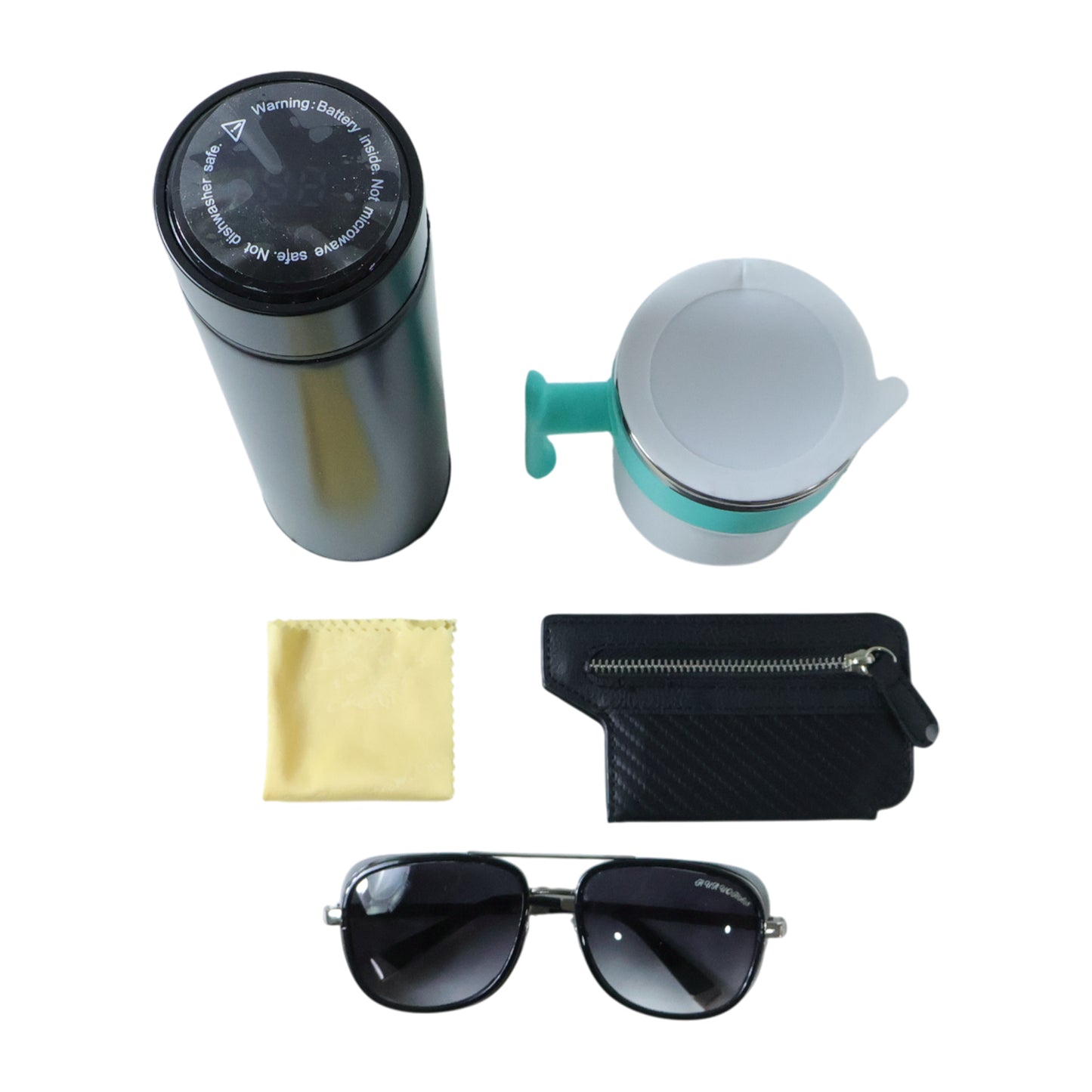5-Piece Travel & Daily Essentials Kit: Insulated Bottle, Mug, Sunglasses, Pouch & Cloth - Happy Price - Image 4