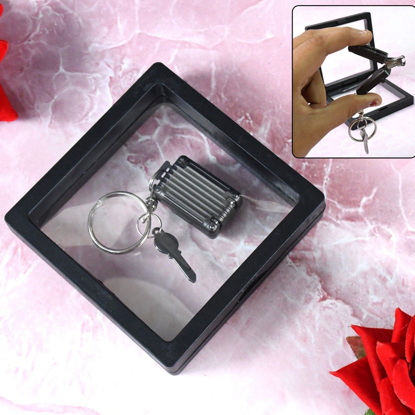 Suitcase Shape Nail Clipper Keychain With Key 3d Floating Frame Display Case (1 Set) - Happy Price - Image 1