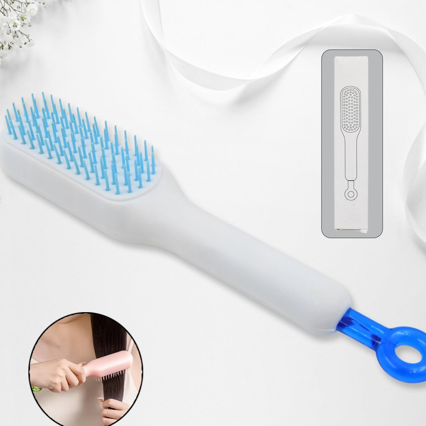 Self-cleaning Hairbrush Massage Comb (1 Pc With Box) - Happy Price - Image 1