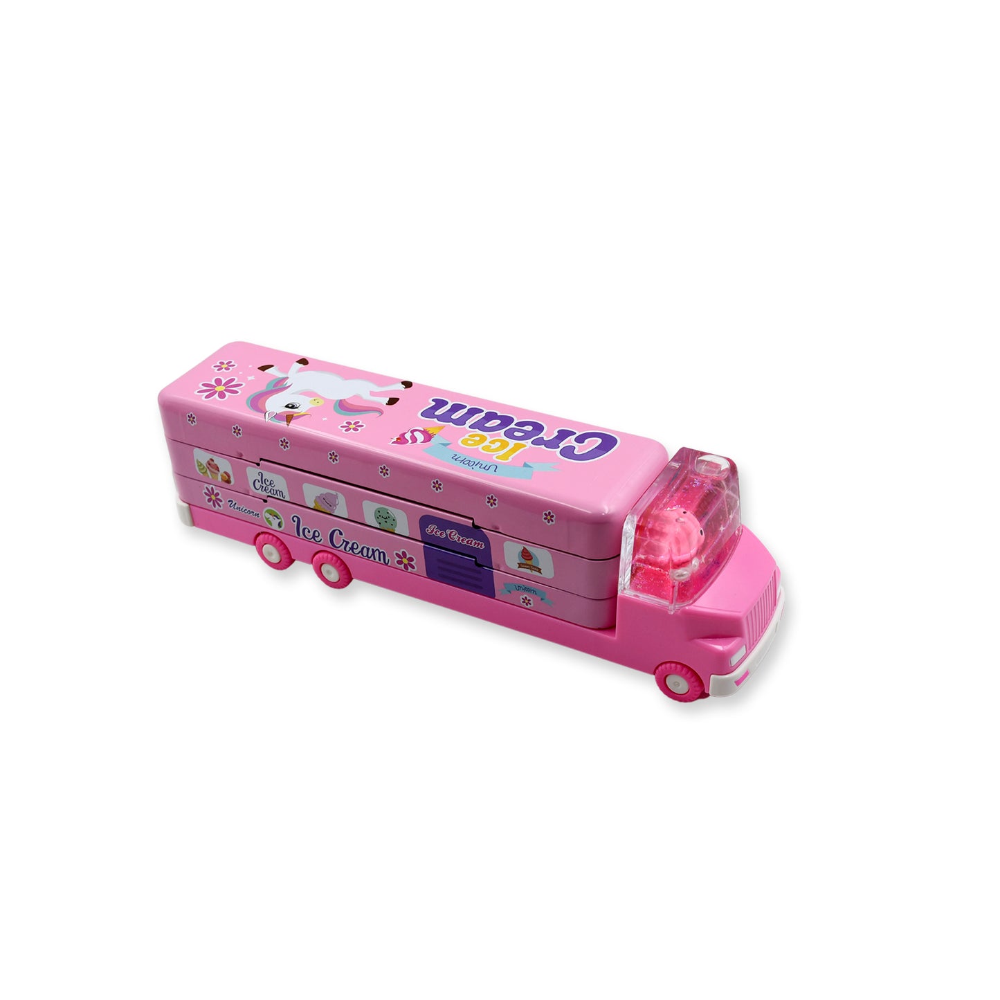 Double Decker Magic Ice Cream Truck Compass Multi Level Metal Truck Compass Pencil Case With Movable Wheels Sharpener - Happy Price - Image 6