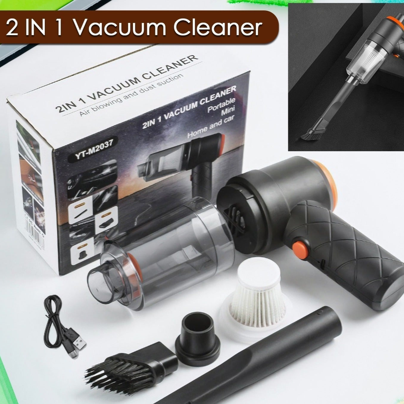 0390 Vacuum Cleaner Dust Collection 2 In 1 Car Vacuum Cleaner High-power Handheld Wireless Vacuum Cleaner Home Car Dual-use Portable Usb Rechargeable Mini Car Vacuum For Vehicle Home And Office - Happy Price - Image 1