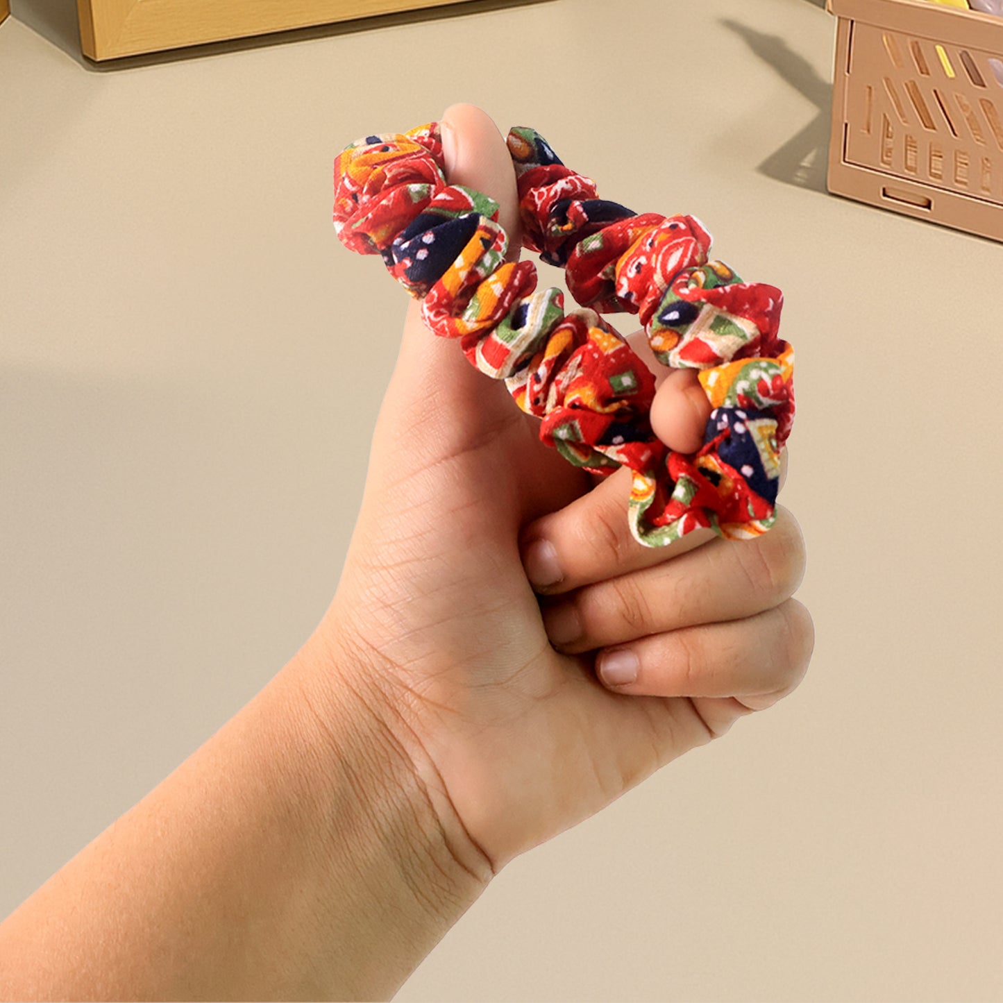 Set of 12 Printed Fabric Hair Bands for Ponytails - Assorted Designs - Happy Price - Image 4