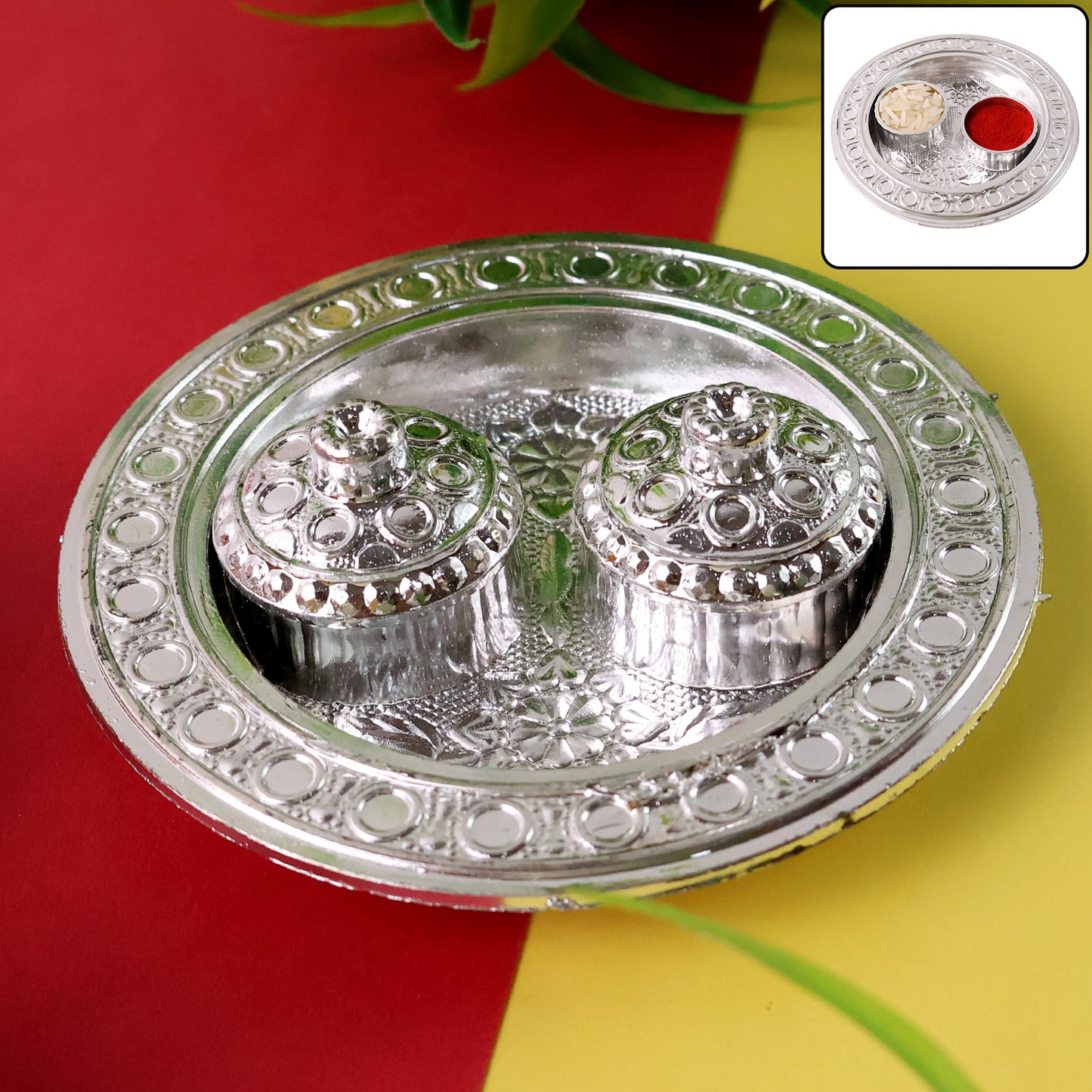 Round Shape Special Puja Thali Kumkum Thali Holder (1 Pc Small) - Happy Price - Image 2