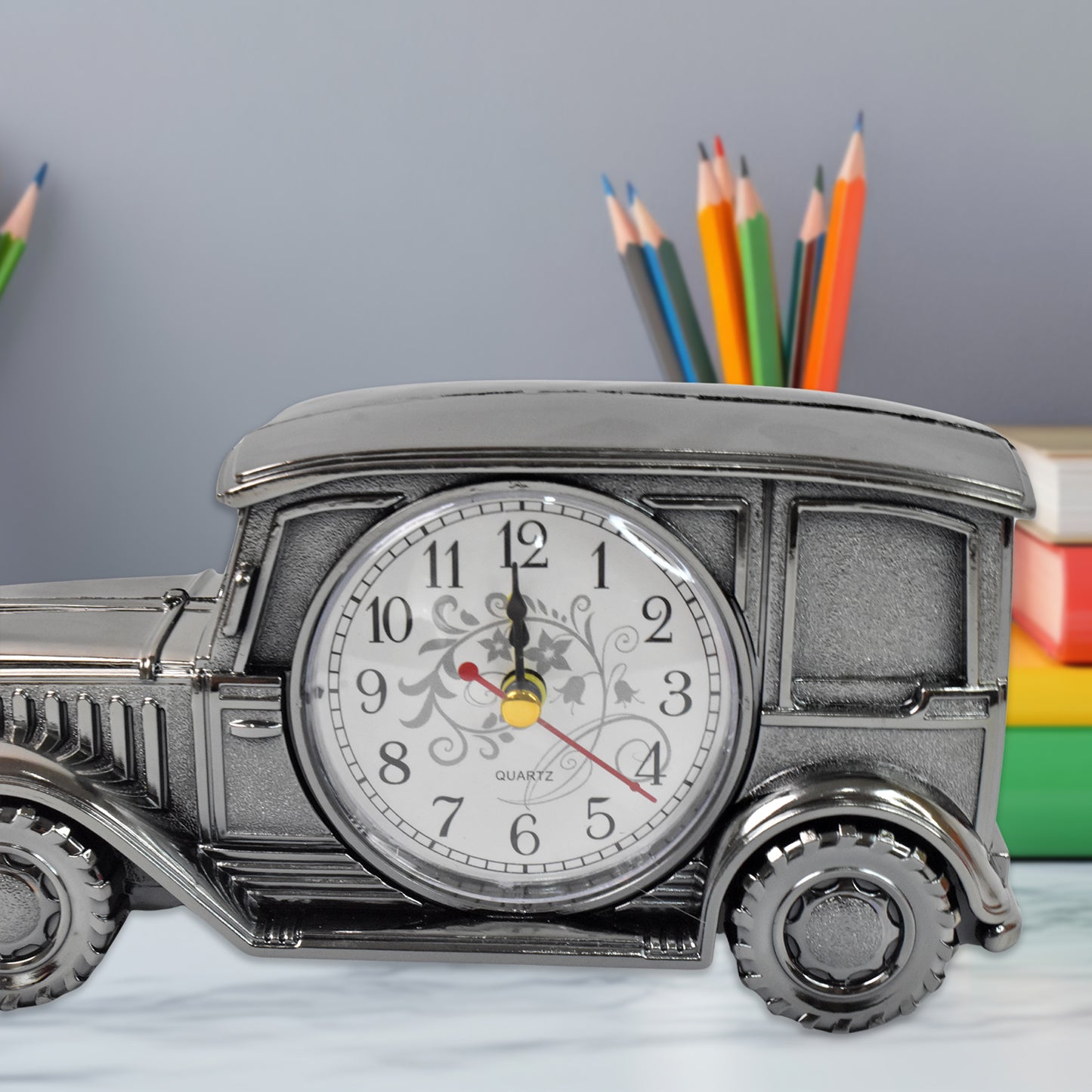 Car Shaped Alarm Clock with Pen Holder - ABS Desk Clock for Office & Bedroom - Happy Price - Image 4