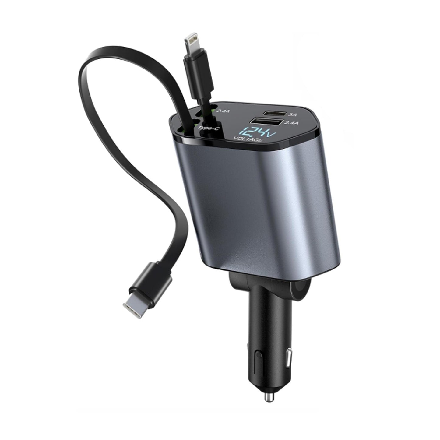 4-in-1 Car Charger with Dual Cables, Dual USB Ports & LED Display - 120W Fast Charging - Happy Price - Image 2