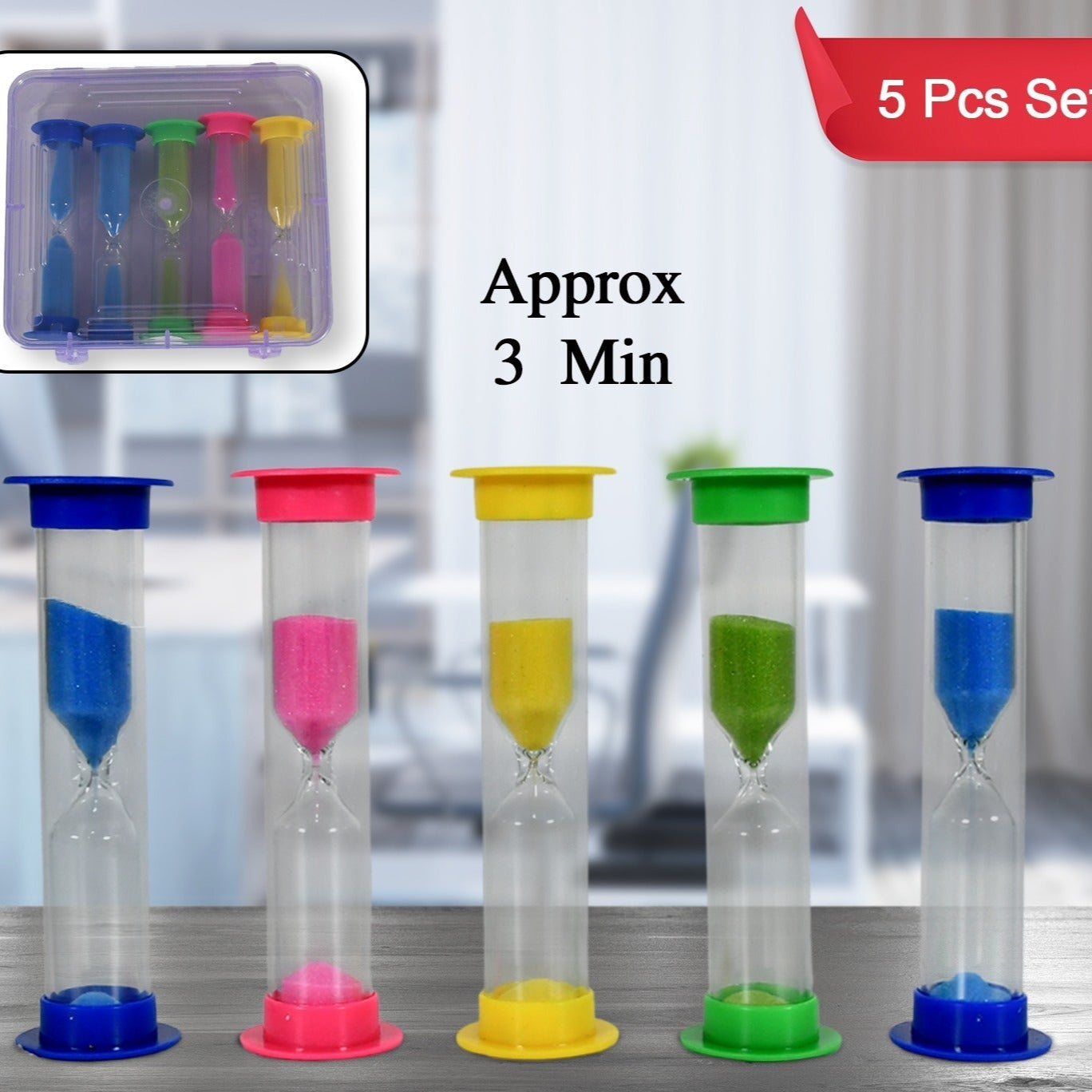 Sand Timer Plastic Hourglass Sand Glass Toy Sand Clock For Kitchen Office School And Brushing Teeth For Bathroom Timer Clock Children Hourglass Sand Glass Toothbrush Household Sand Clock (3 Min Approx 5 Pc) - Happy Price - Image 1