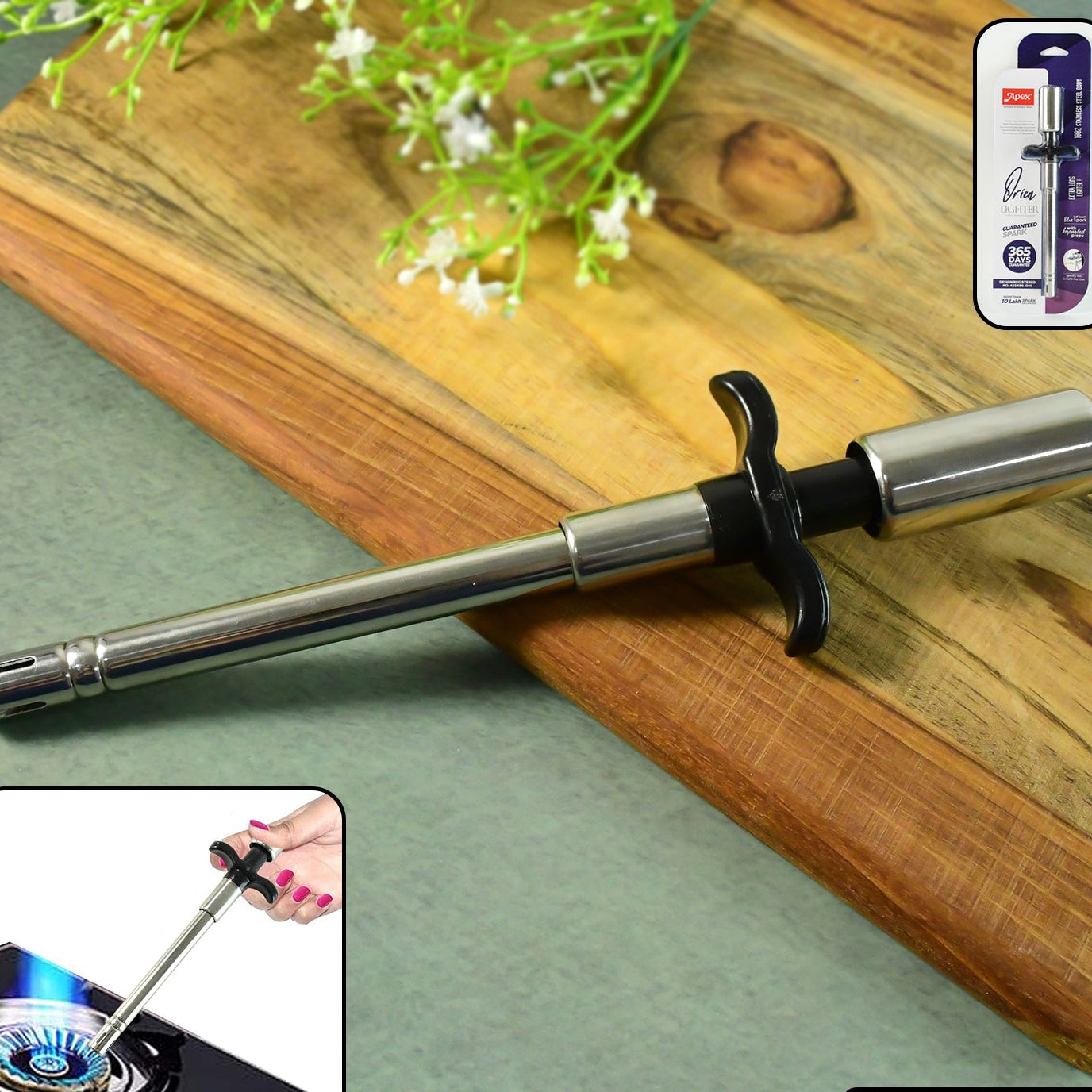 Apex Stainless Steel Gas Stove Lighter - 1 Pc - Happy Price - Image 1