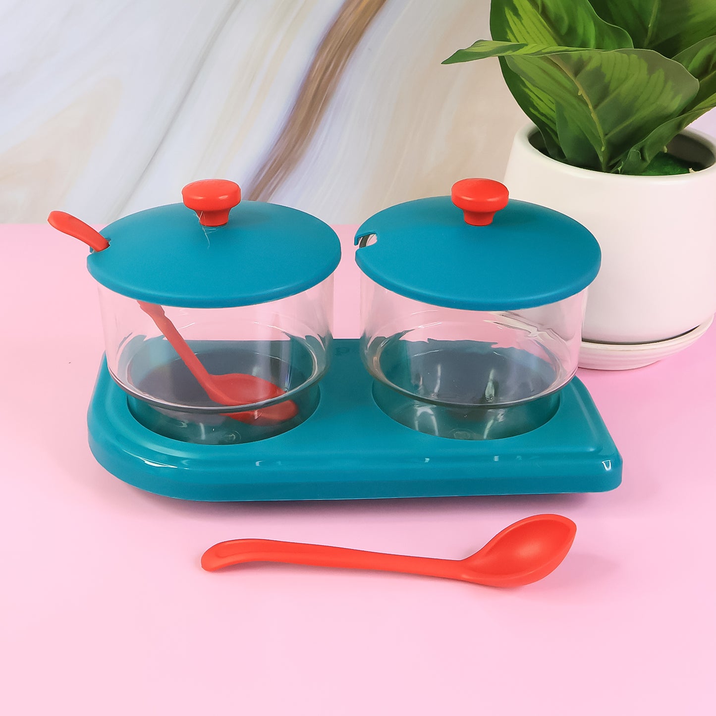 HappyPrice 2 Pcs Kitchen Spice Container Set with Tray and Spoons - Food Grade Plastic Organizer - Happy Price - Image 3