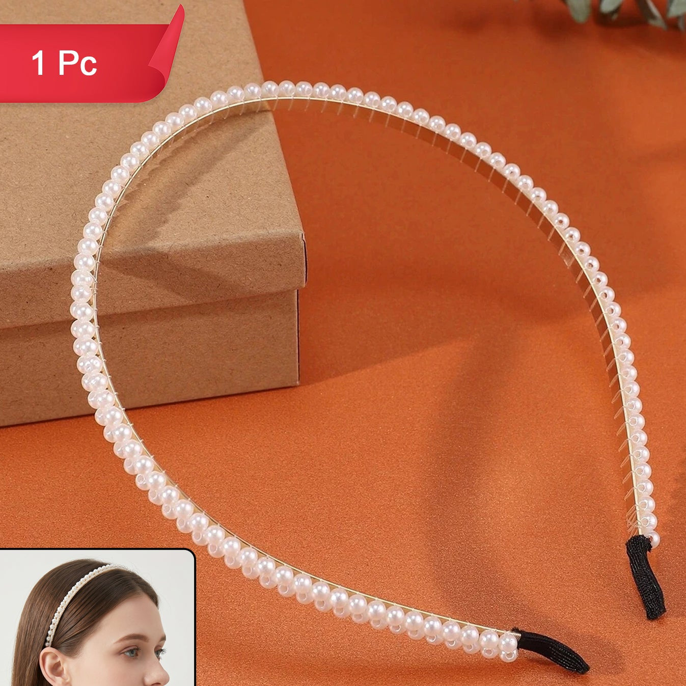 Premium Pearl Embellished Slim Hairband (1 Pc)