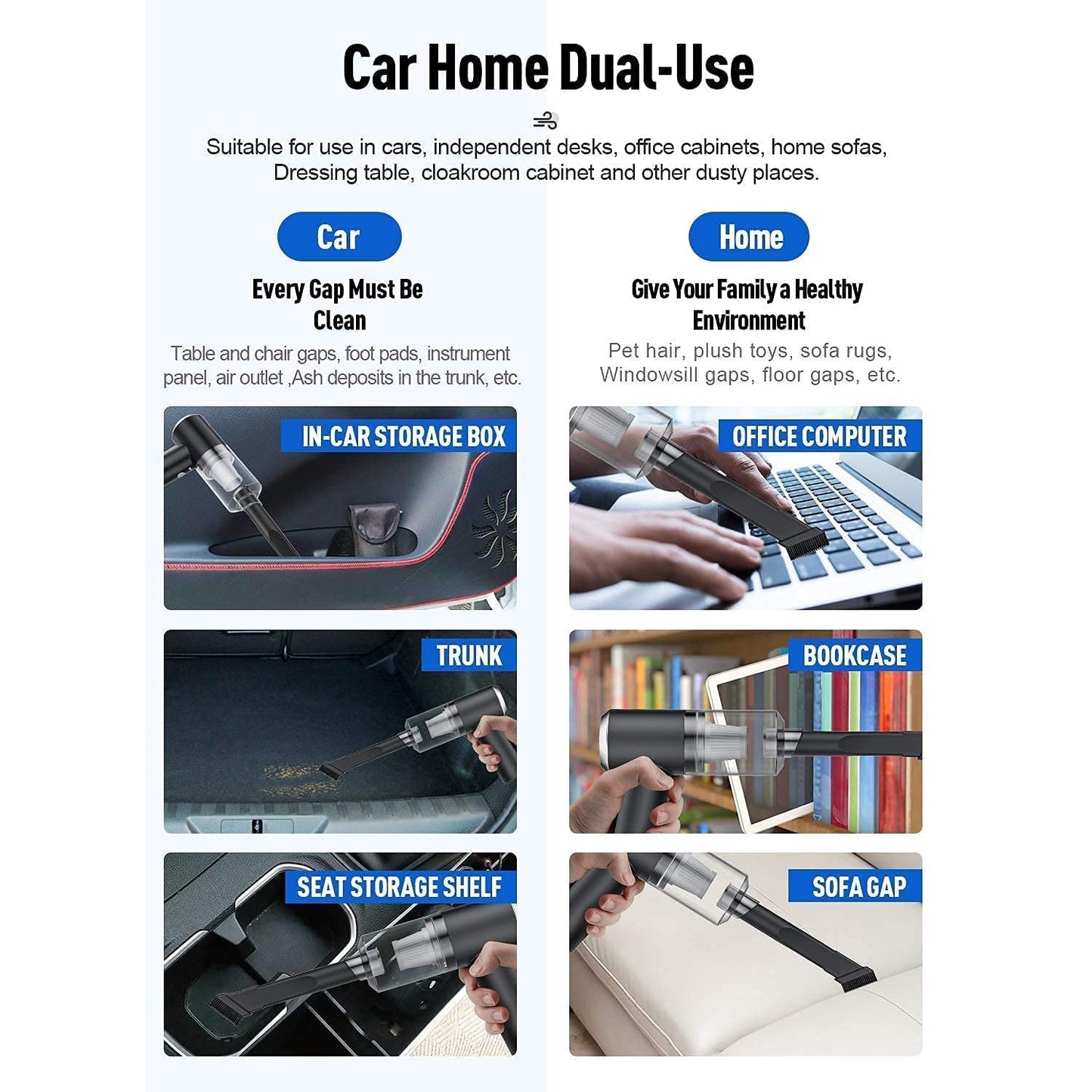 Vacuum Cleaner Dust Collection 2 In 1 Car Vacuum Cleaner 120w High-power Handheld Wireless Vacuum Cleaner Home Car Dual-use Portable Usb Rechargeable - Happy Price - Image 5