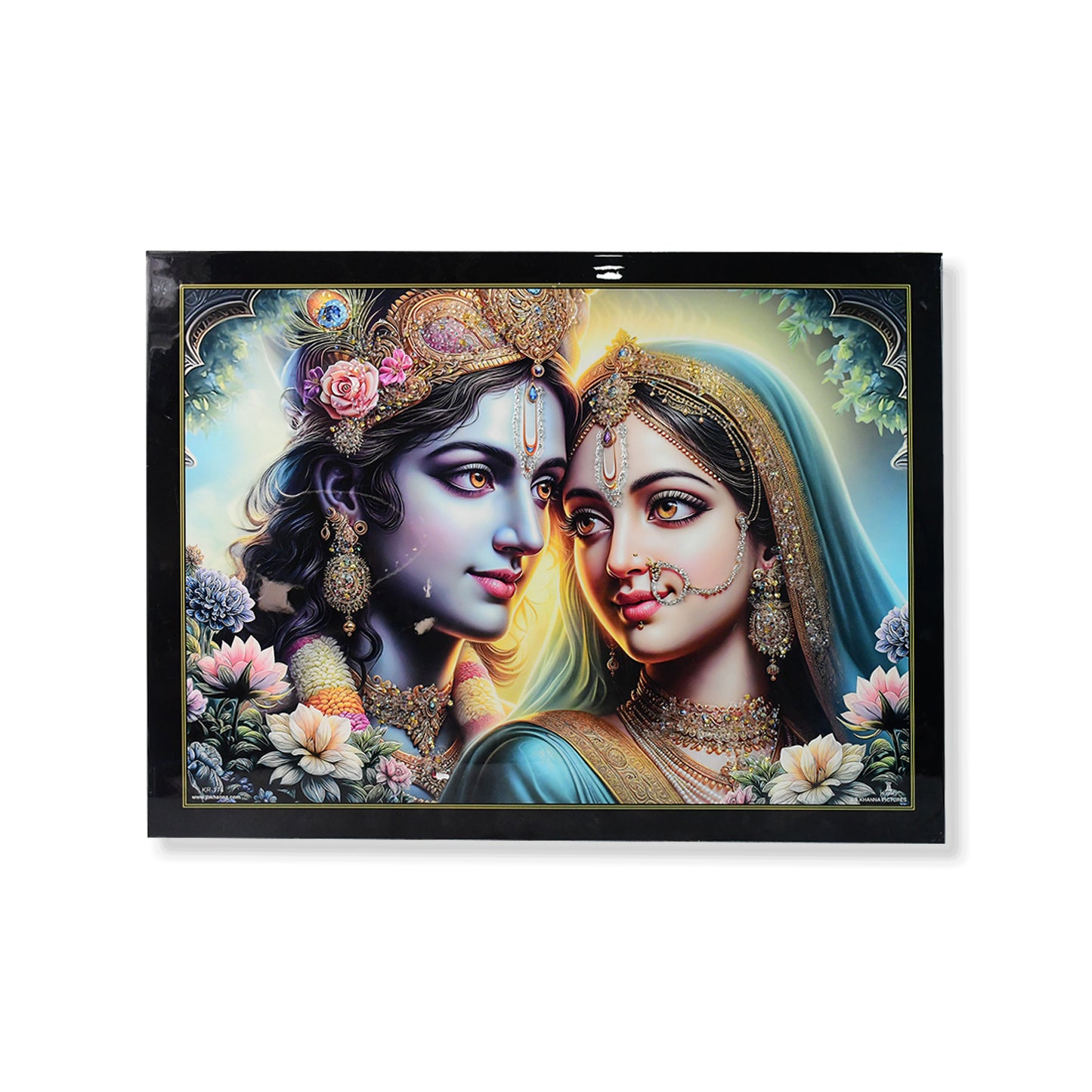 Lord Krishna Radha Wall Painting with Wooden Frame - 60x45 cm, 1 Pc - Happy Price - Image 2