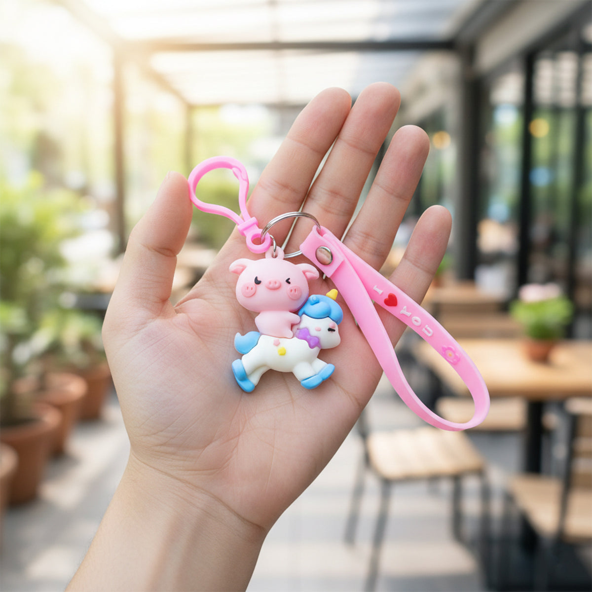 Cute Pig on Unicorn Cartoon Keychain (1 Pc) - Happy Price - Image 3