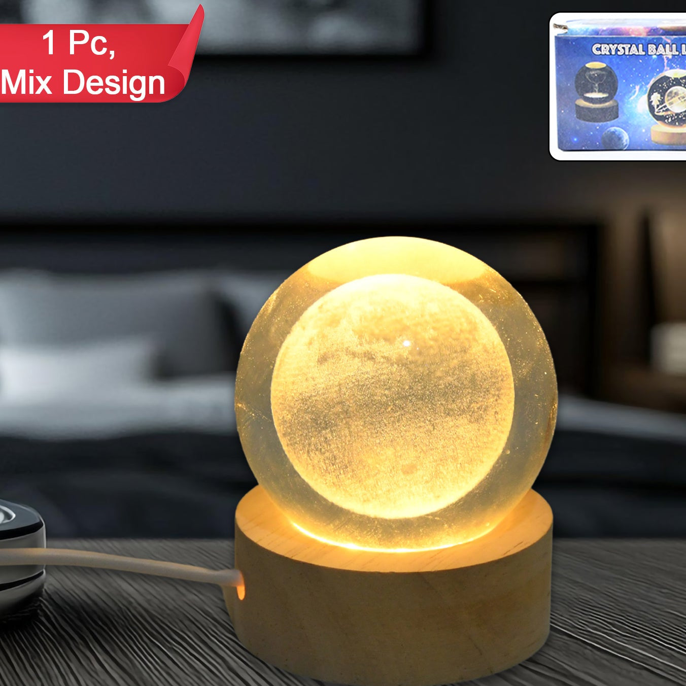 3d Crystal Ball Lamps With Base (1 Pc) - Happy Price - Image 1