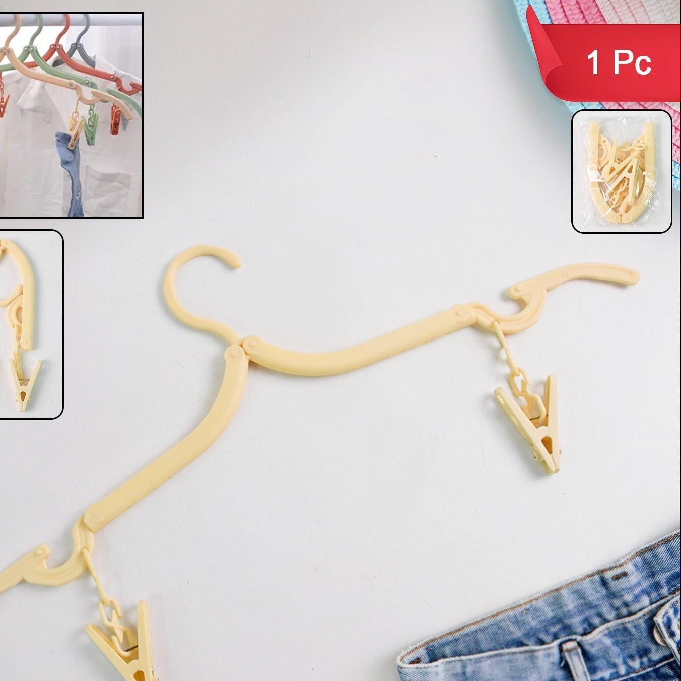 Foldable Clothes Hanger with 2 Clips (1 Pc) - Travel & Home Use - Happy Price - Image 1