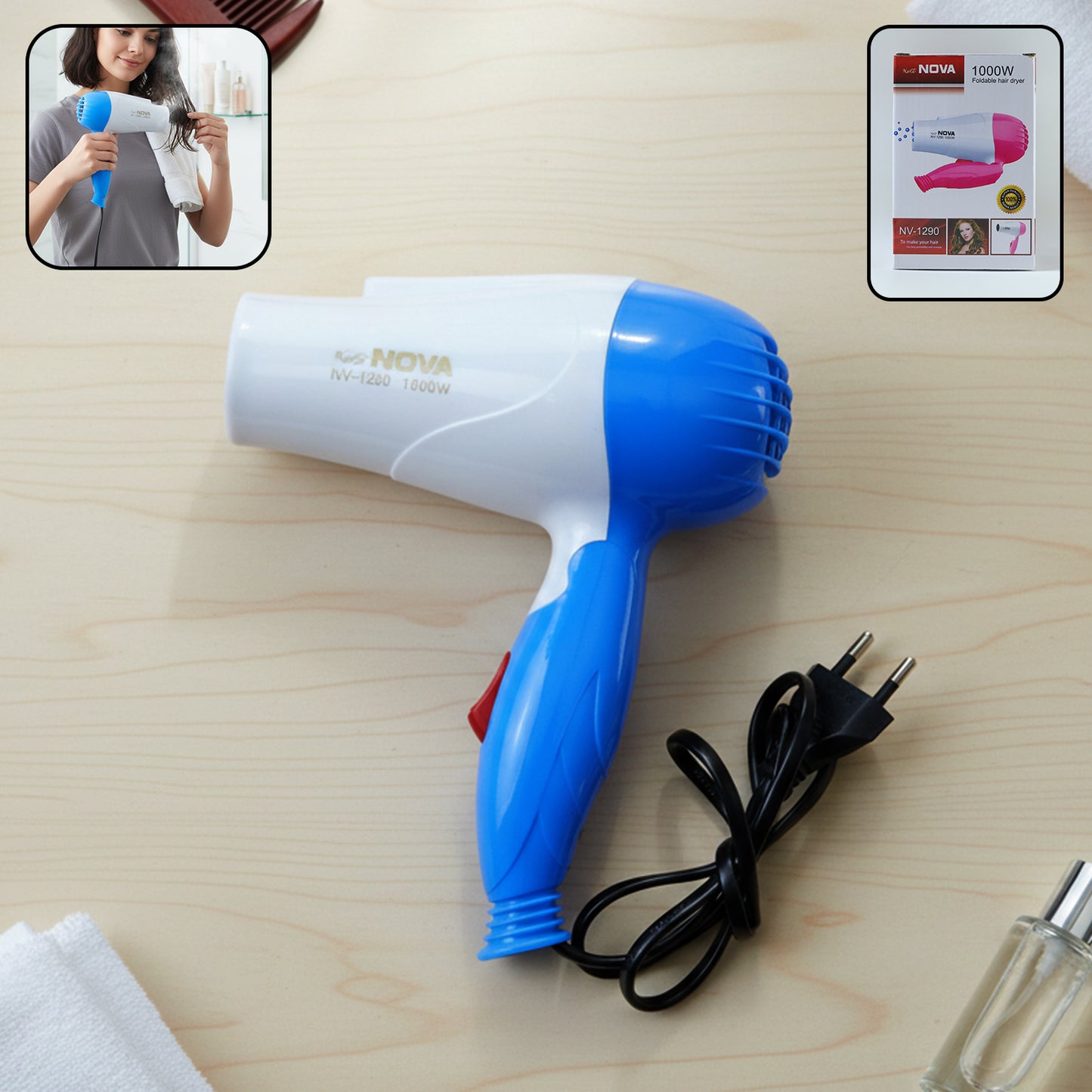 1000W Foldable Hair Dryer - Dual Speed, Compact & Portable for Home/Travel - Great Price - Image 2