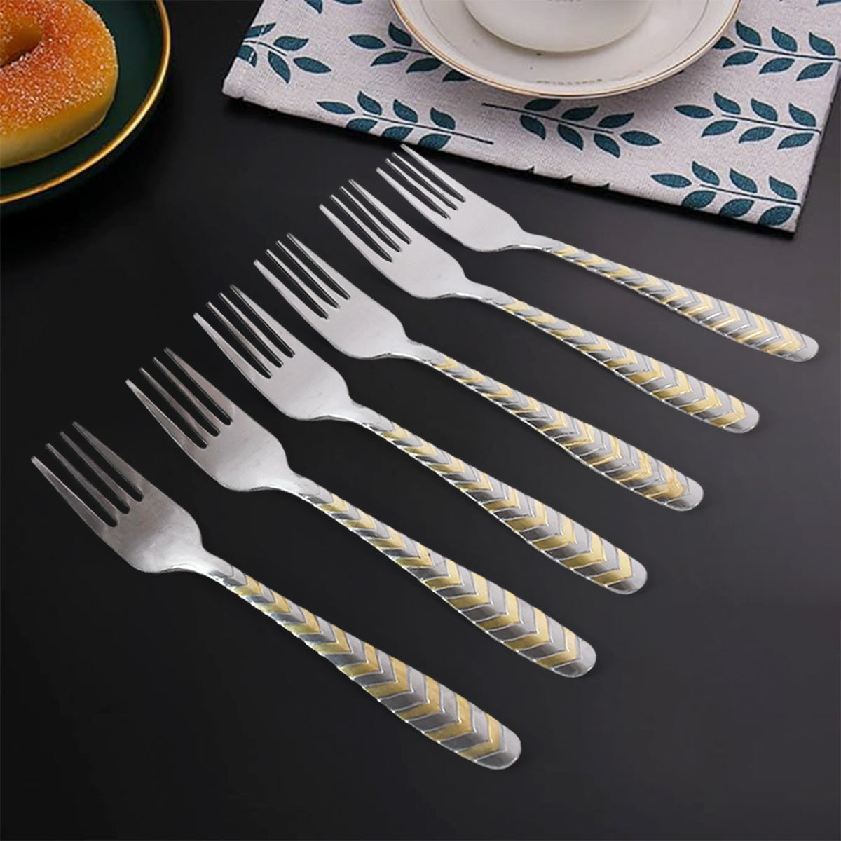 6 Pcs Stainless Steel Dining Forks - Elegant Golden Zig-Zag Handle - Happy Price - Image 2