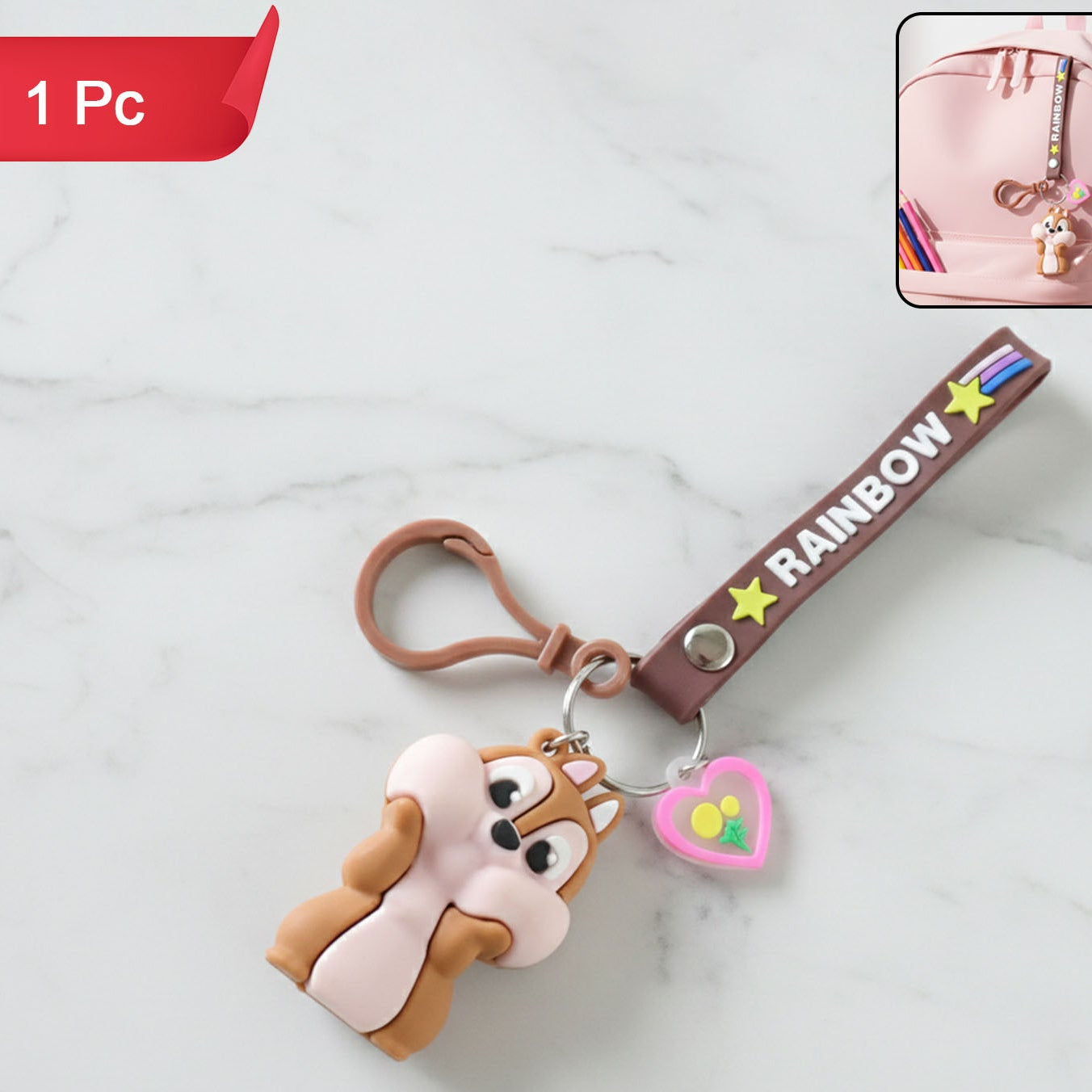 Cute Animal Silicone Keychain with Rainbow Strap - 1 Pc - Happy Price - Image 1