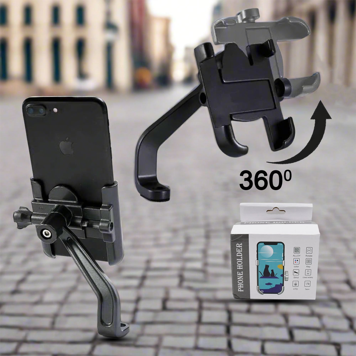 Full Metal Motorcycle & Scooty Mobile Mount Stand, 360° Rotation, Universal Fit for Smartphones - Happy Price - Image 2