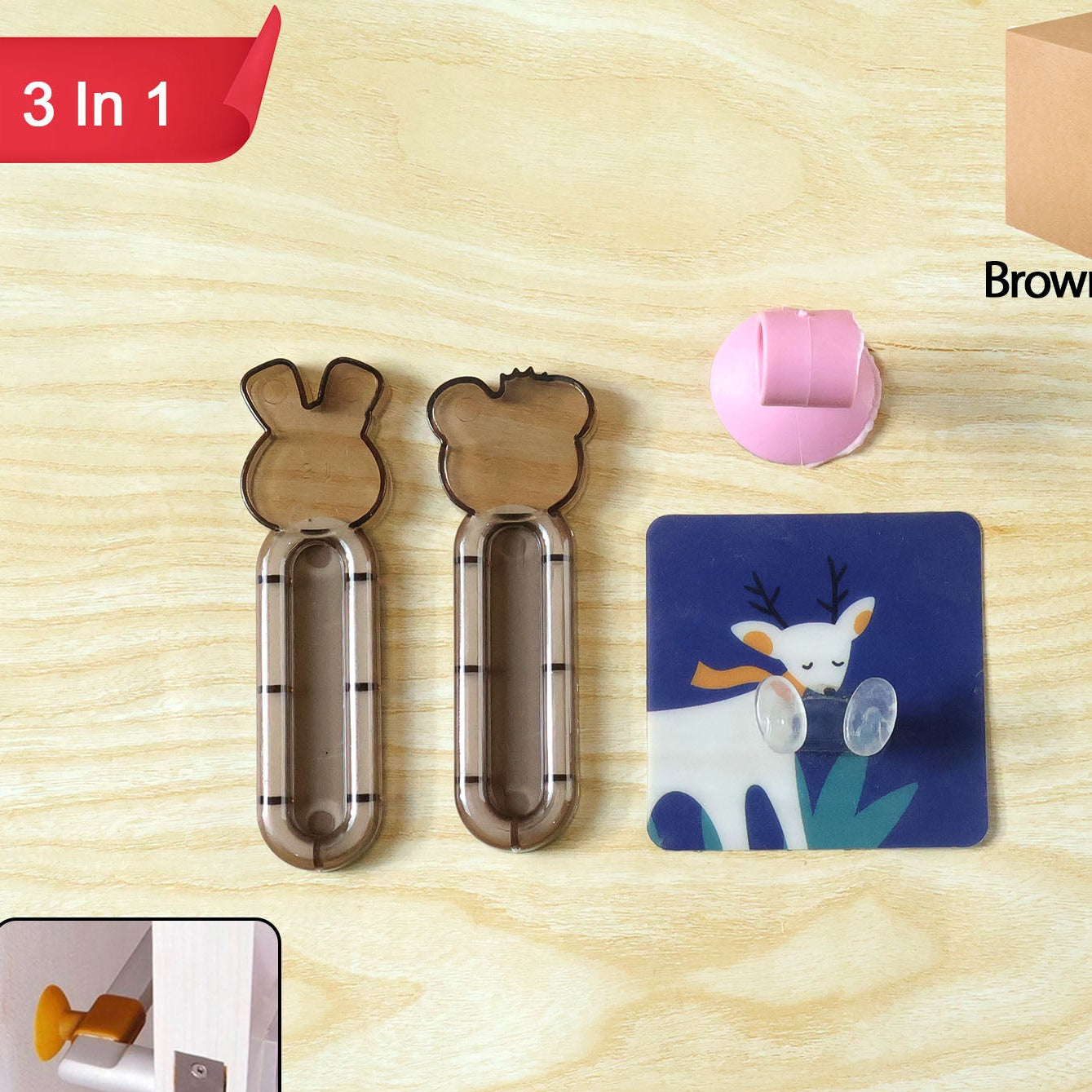 3-in-1 Cartoon Animal Door Stopper & Wall Protector Set (1 Set) - Happy Price - Image 1