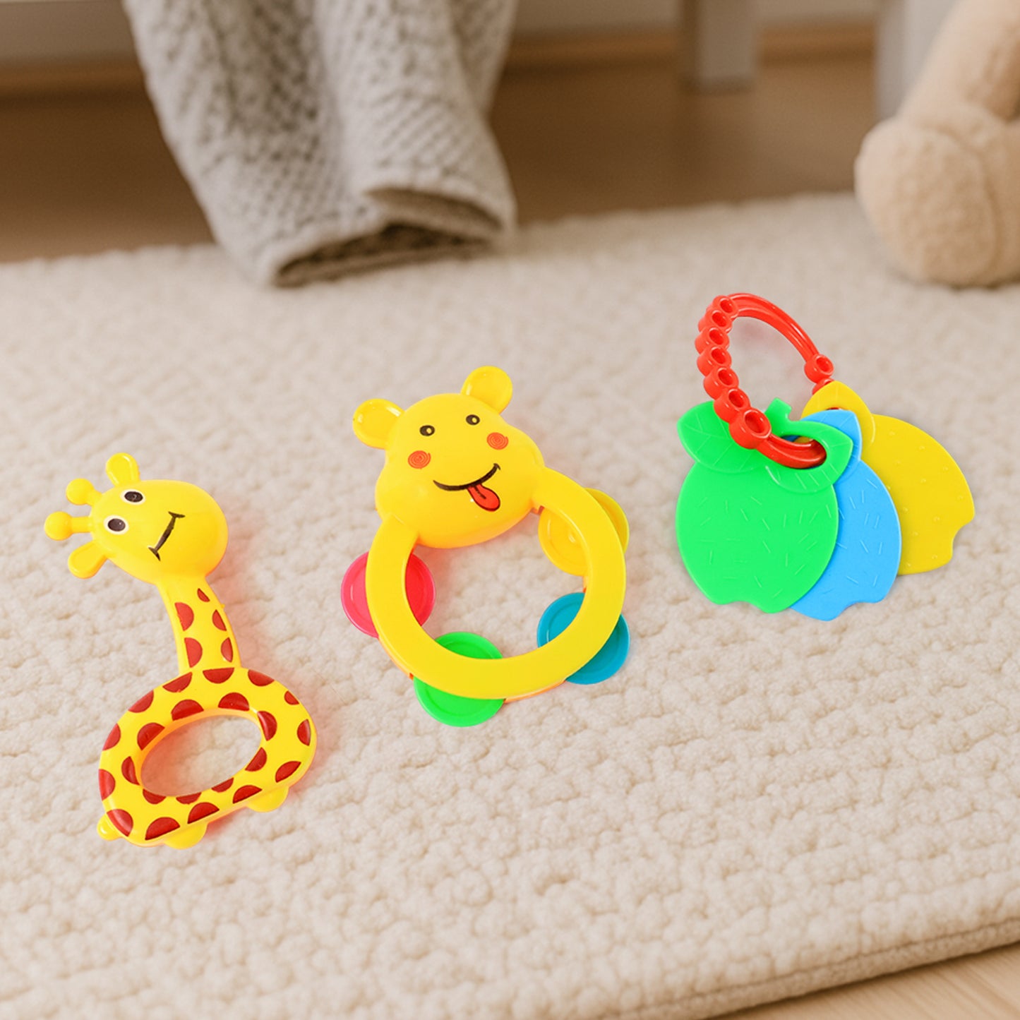 3 Pcs Set Colorful Animal Shape Baby Rattle Toy - Happy Price - Image 6