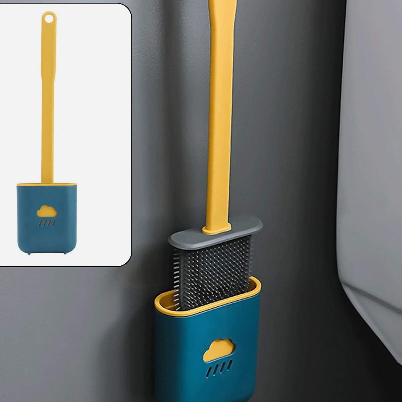 Silicone Toilet Brush Flexible Soft Bristle Brush With Quick Dry Holder Cleaning Brush For Toilet Accessories ( Without Sticker Box ) - Happy Price - Image 1