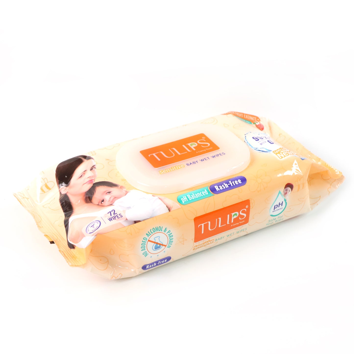 Tulips Sensitive Baby Wet Wipes - Gentle Cleansing with Peach & Apricot, 72 Pcs - Happy Price - Image 2