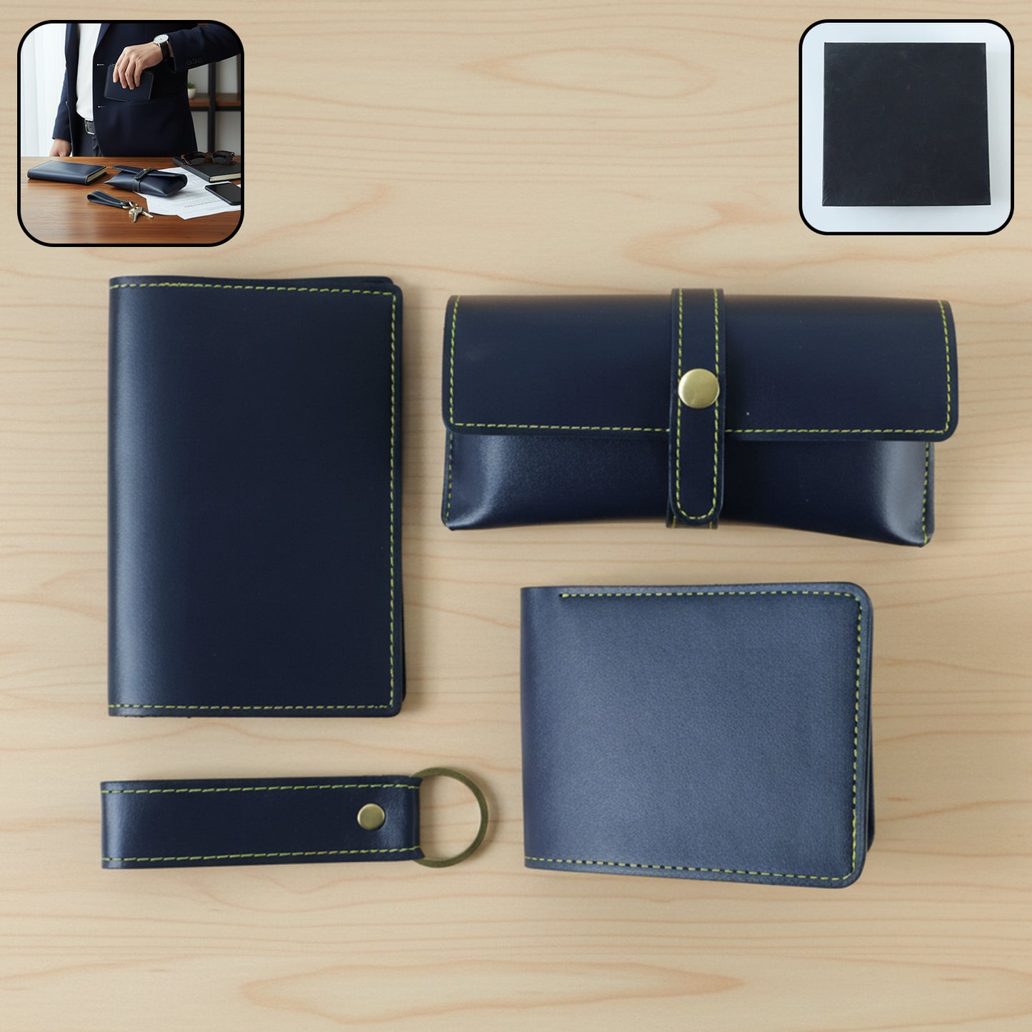 4-Piece PU Leather Men's Accessory Gift Set - Wallet, Card Holder, Keychain, Pouch - Great Price - Image 2