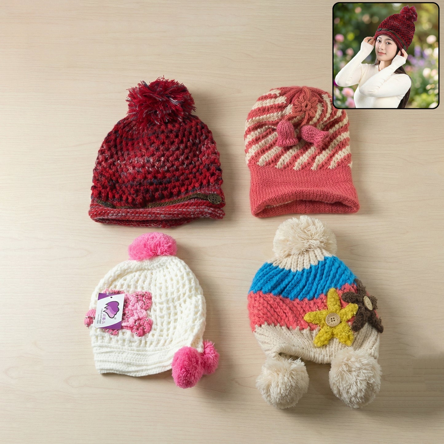 Warm Knitted Woolen Cap for Men & Women - 1 Pc Mix Design - Great Price - Image 2