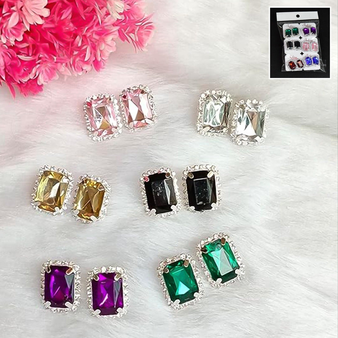 Diamond Jewellery Interchangeable Triangular Shaped Earrings (6 Pari Mix Color Design) - Happy Price - Image 1