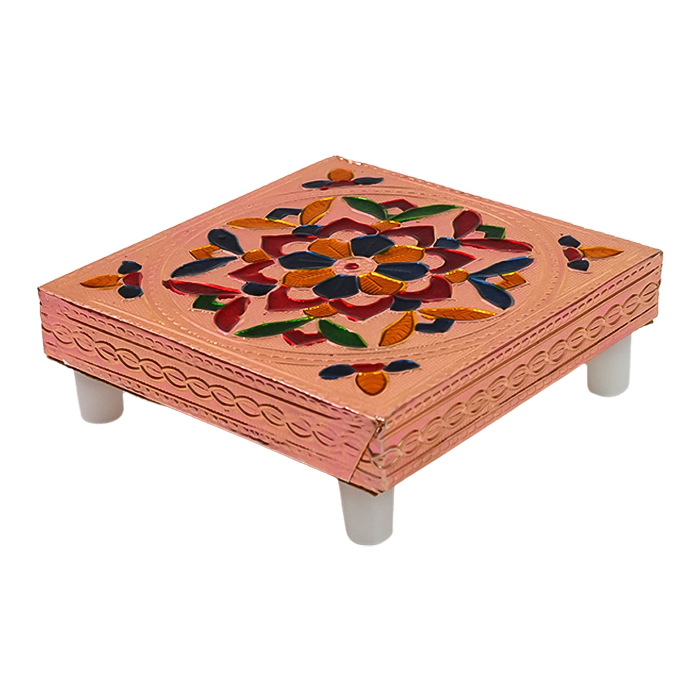 Handicraft Meenakari Wooden Chowki Puja Bajot For Home Office Decor For Puja Multicolour (1 Pc Set) - Happy Price - Image 6