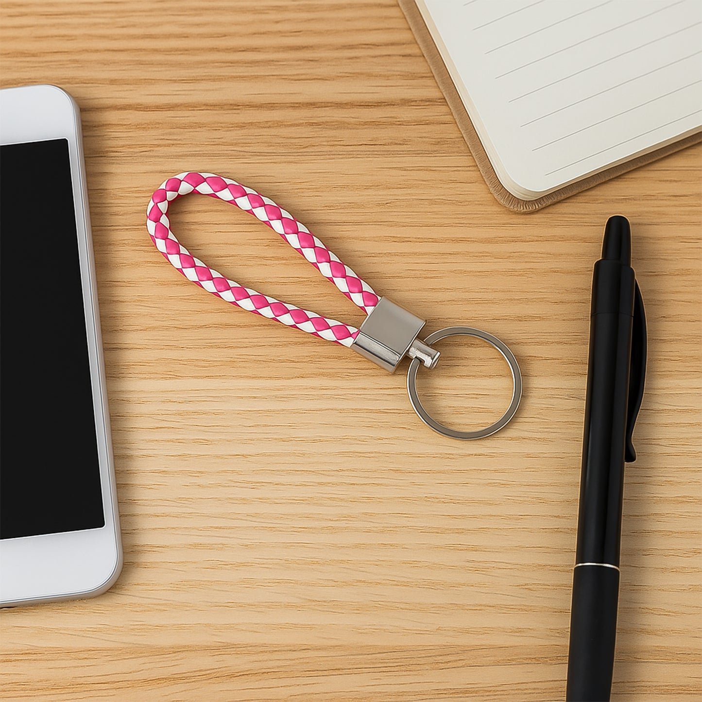 Braided Leather-Style Keychain with Metal Ring - 1 Pc - Happy Price - Image 4