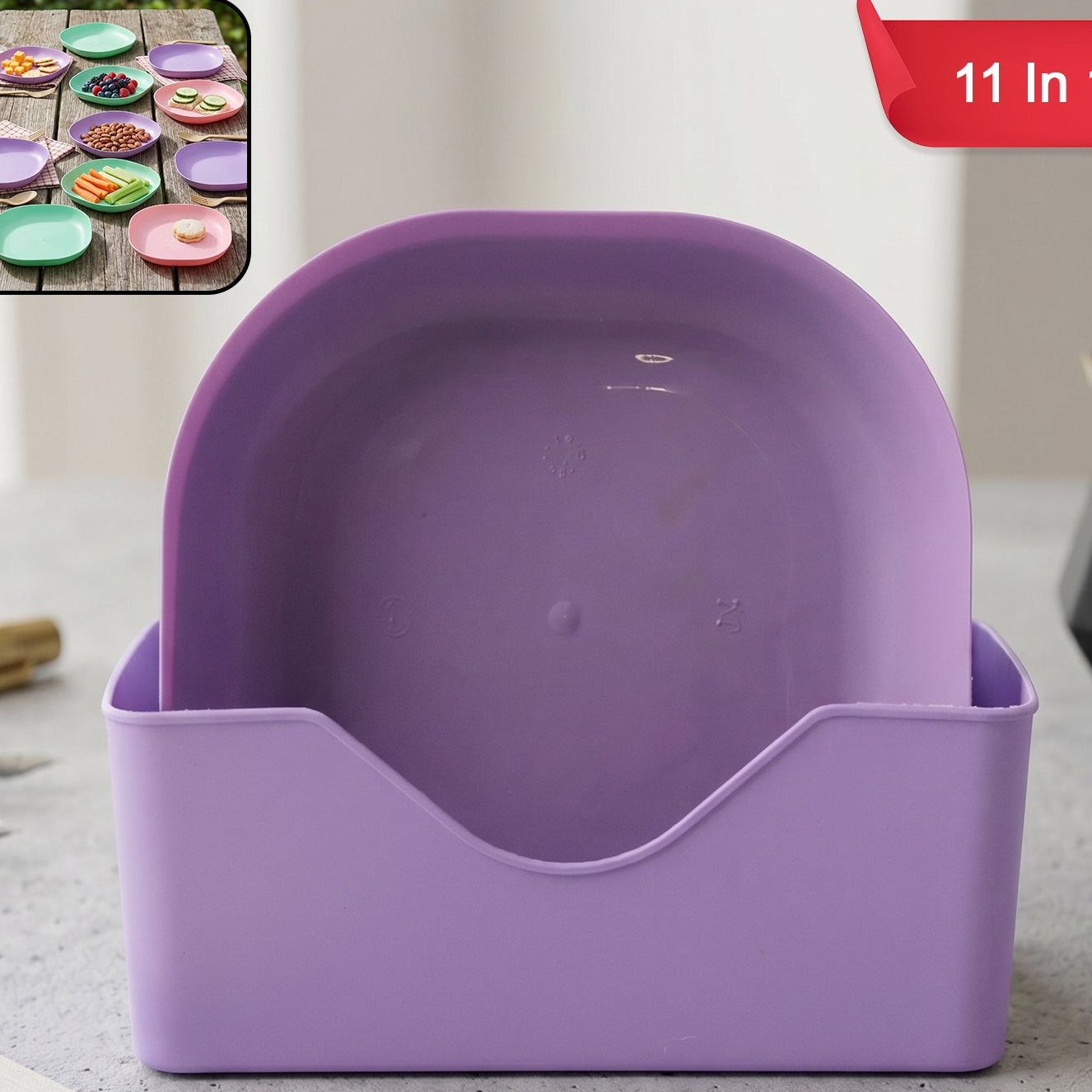 11 Piece Plastic Snack Serving Tray Set with Stand - Happy Price - Image 1