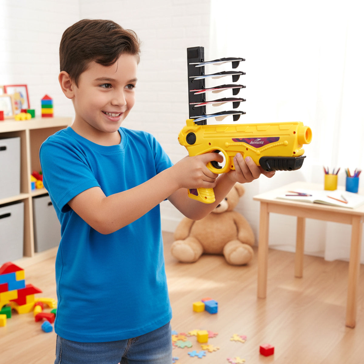 Air Battle Plane Launcher Toy Set for Kids with 5 Foam Gliders - Manual Shooting Game - Happy Price - Image 5