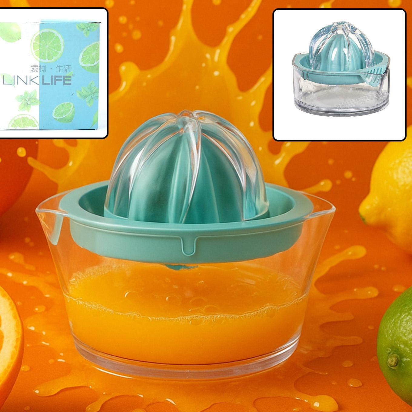 Manual Drink Orange Lemon Citrus Lime Fruit Juice Juicer Squeezer Bpa Free Press Pourer With Lid Plastic Manual(1 Pc) - Happy Price - Image 1