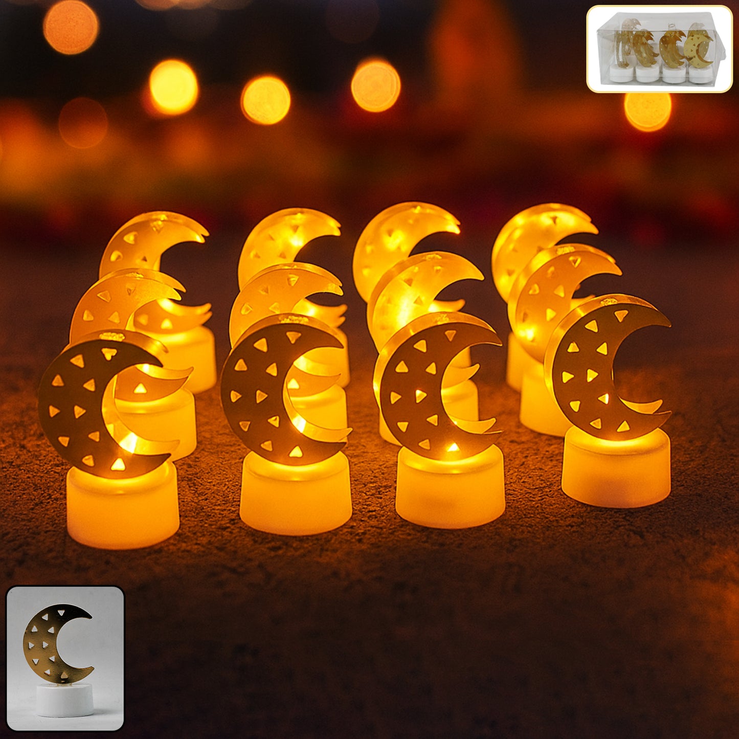 Decorative Moon Shaped Flameless LED Candles - 12 Pc Set for Ambiance - Happy Price - Image 3