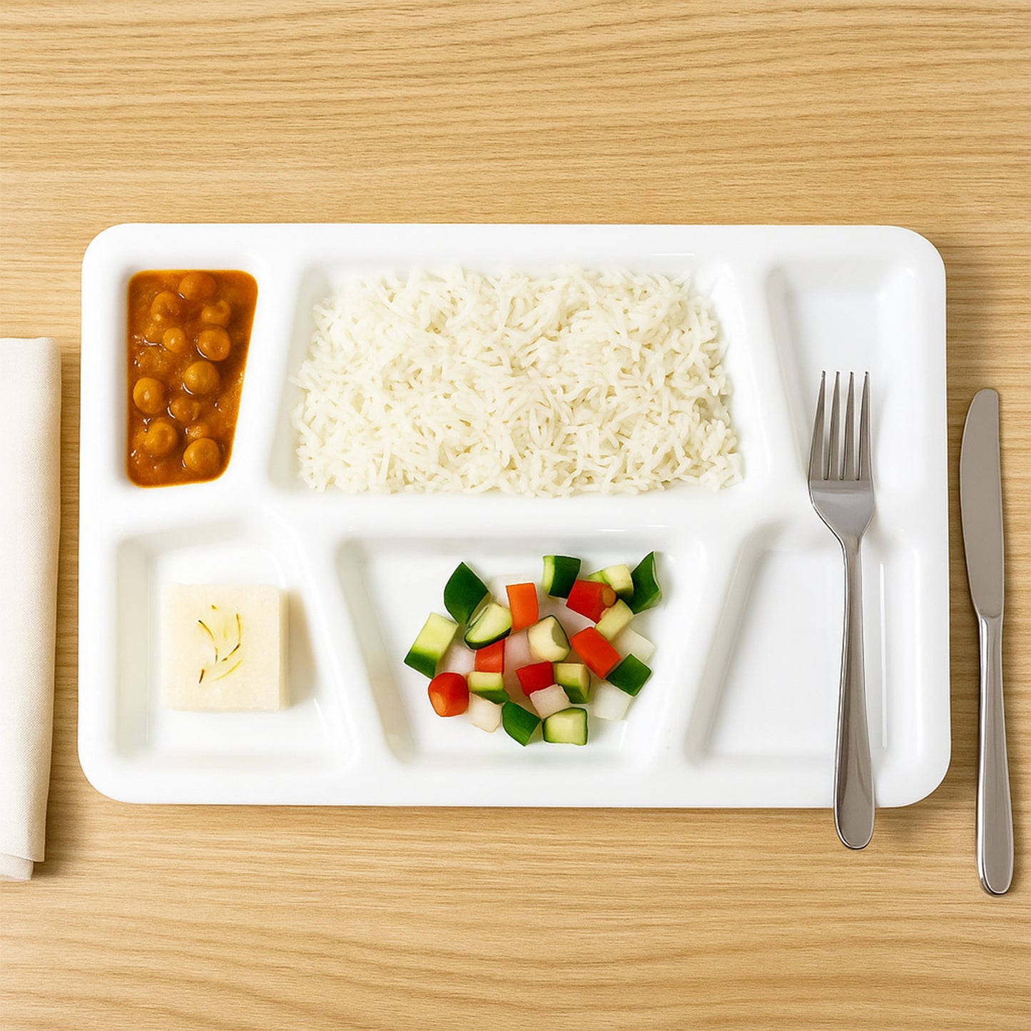6 Compartment Plastic Meal Serving Tray - 38x27 cm White Dining Plate (1 Pc) - Happy Price - Image 5