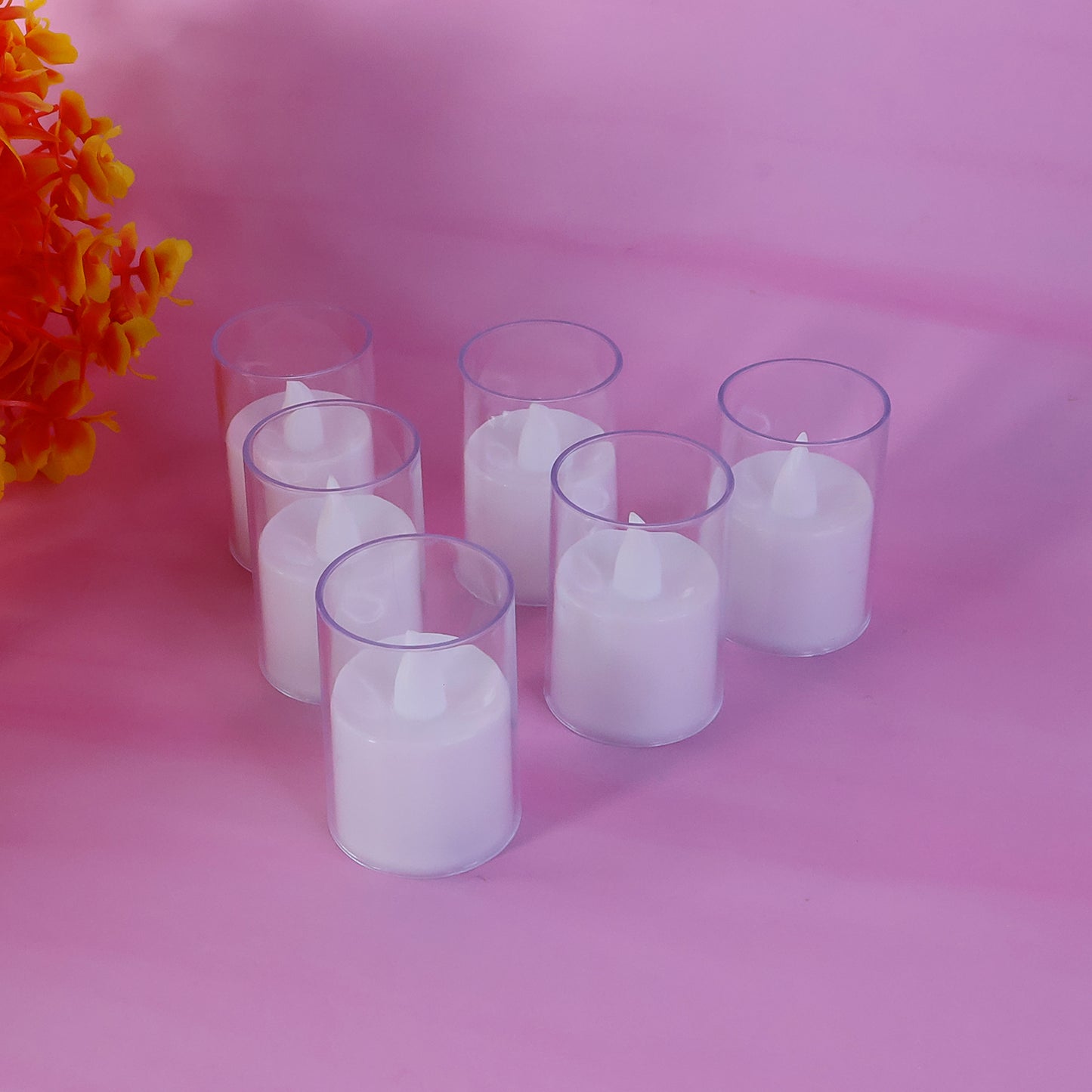 Set of 6 LED Votive Candles with Clear Cups - Battery Operated Flickering Lights - Happy Price - Image 5