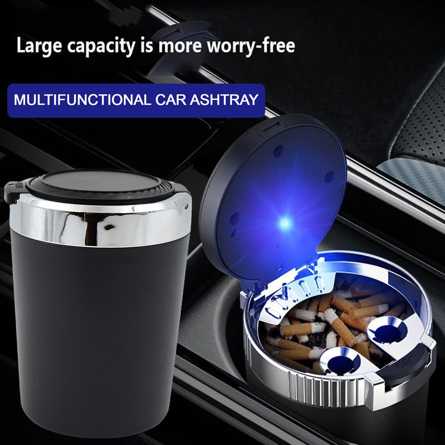 Portable Car Ashtray With Lid And Blue Led Light (1 Pc) - Happy Price - Image 7