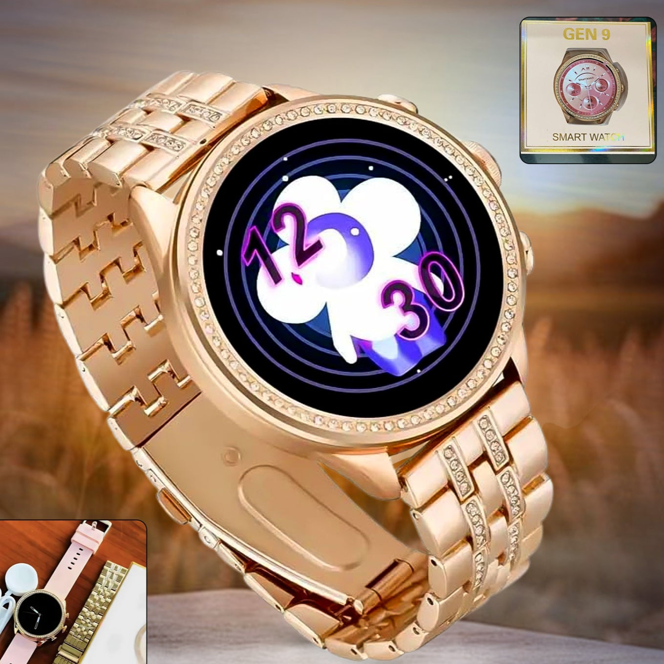 Gen 9 Diamond Strap Latest Smartwatch Hd Display 2 Straps (1 Set) - Happy Price - Image 1