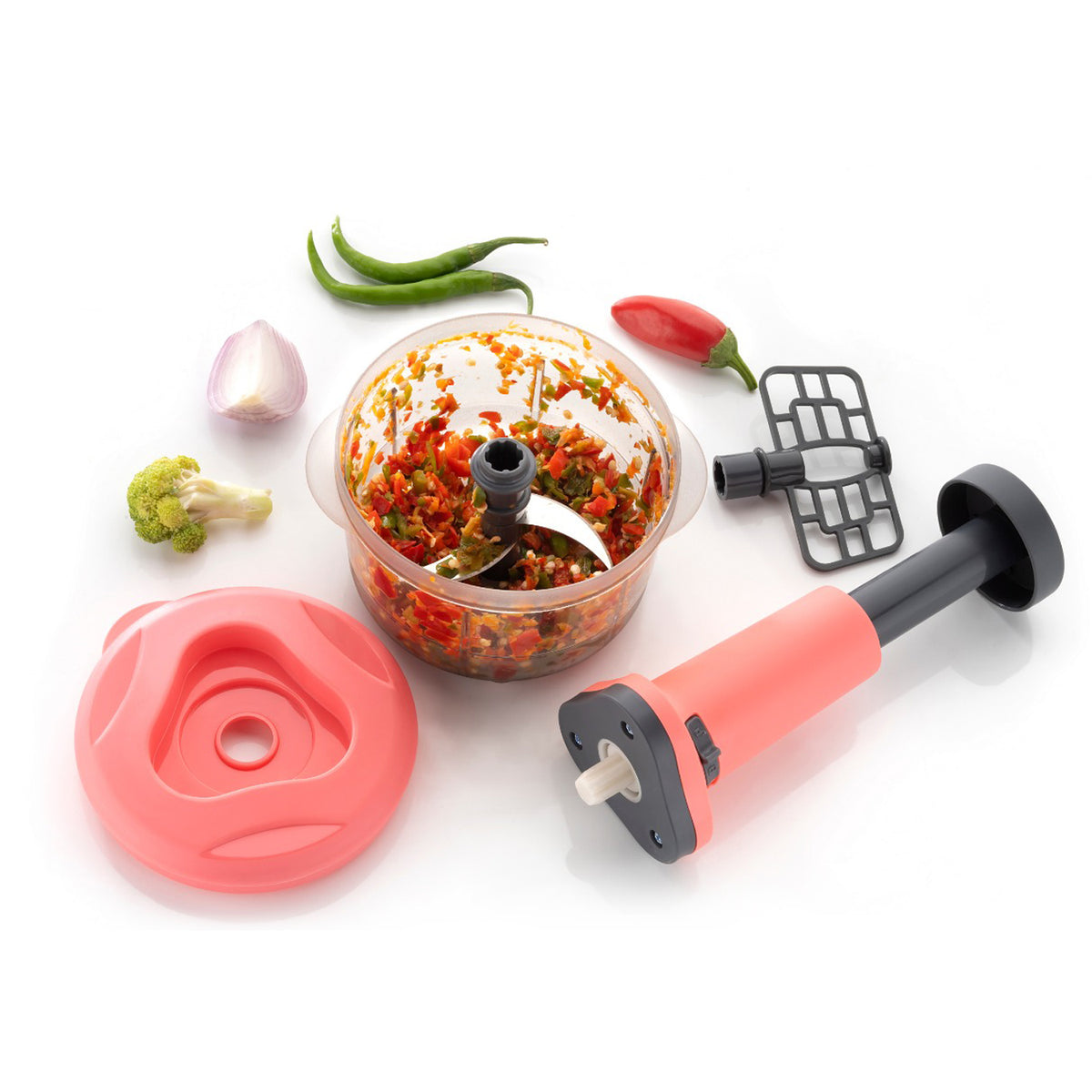 2in1 Push Chopper 800ml Stainless Steel Blade Quick Powerful Manual Hand Held Food Chopper To Chop Cut Fruits Vegetables Herbs Onions For Salsa Salad - Happy Price - Image 4