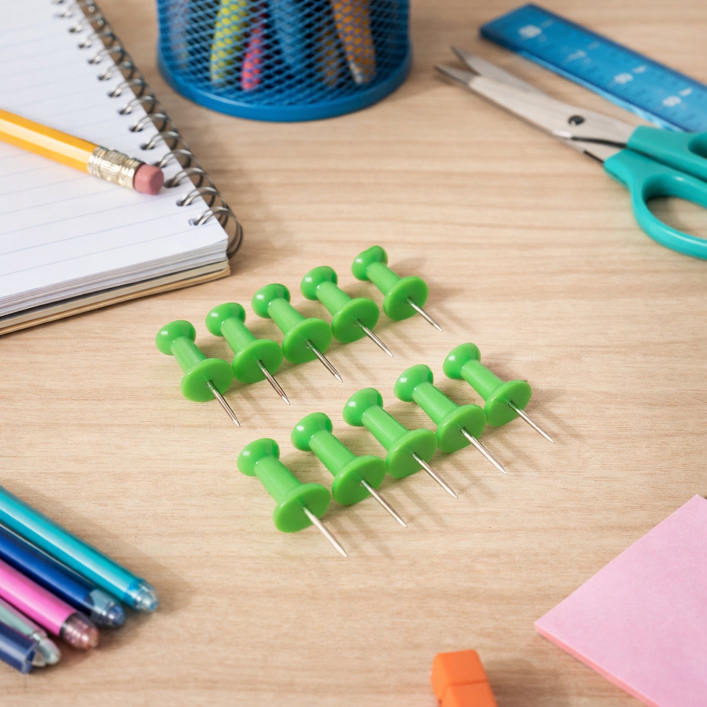 Green Plastic Head Push Pins for Notice Boards - Pack of 10 Pc - Happy Price - Image 2