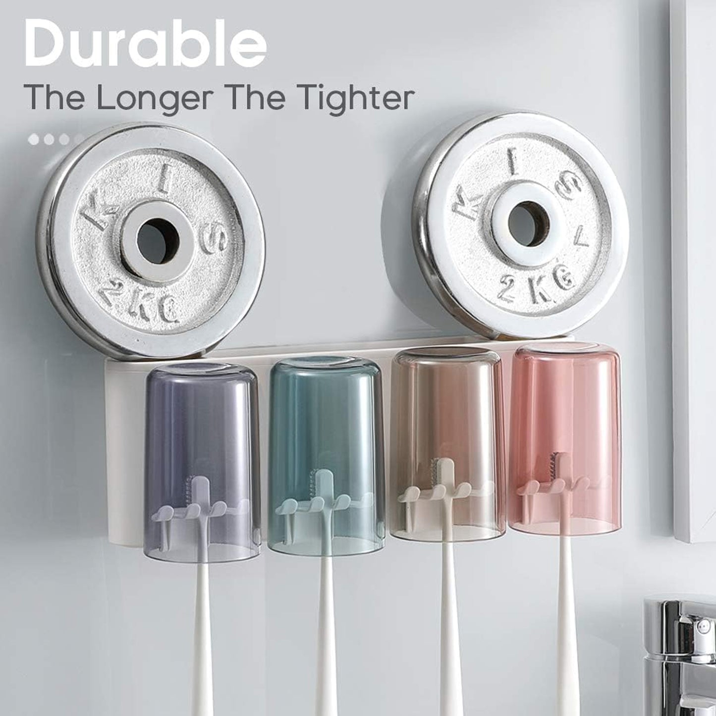 Wall Mounted Toothbrush Holder Set with 4 Cups & Organizer - Bathroom Storage - Happy Price - Image 4