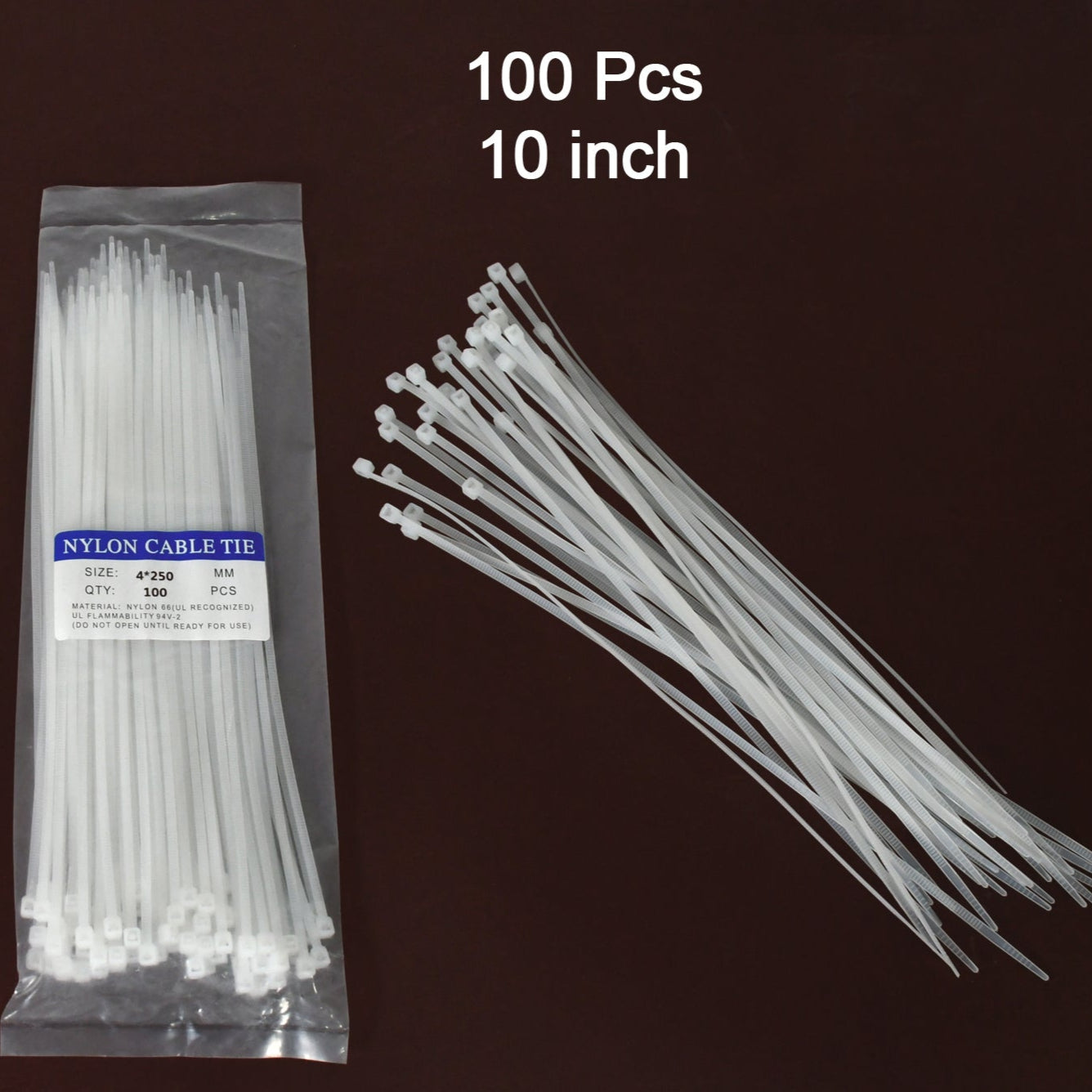 10inch Nylon Self Locking Cable Ties Heavy Duty Strong Zip Wire Tie. Pack Of 100 - Happy Price - Image 1