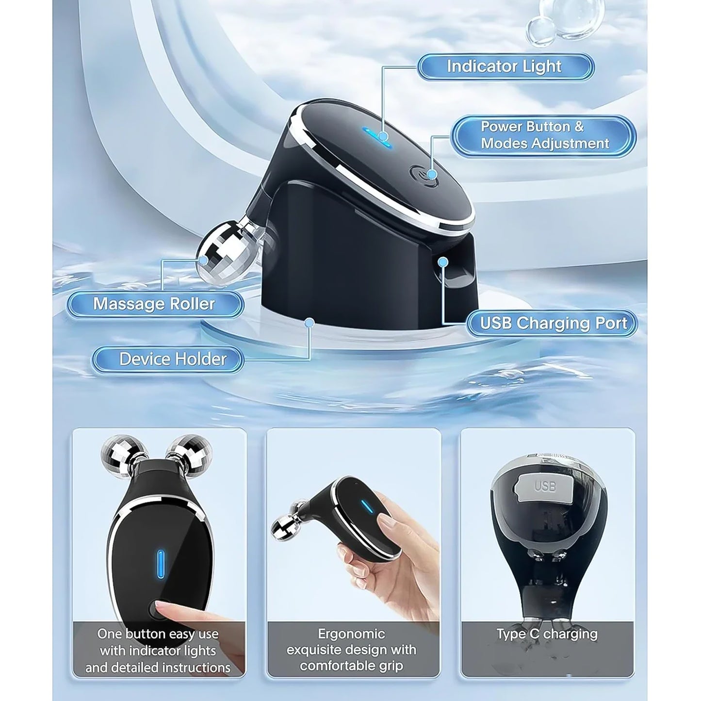 Microcurrent- Facial- Device Micro Current Face Massager Roller (1 Pc) - Happy Price - Image 3